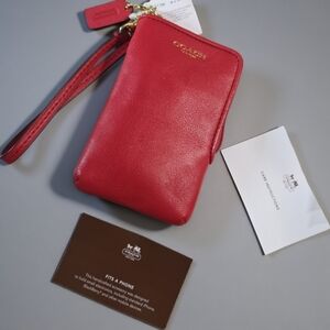 Coach Red Leather Wristlet Phone Wallet